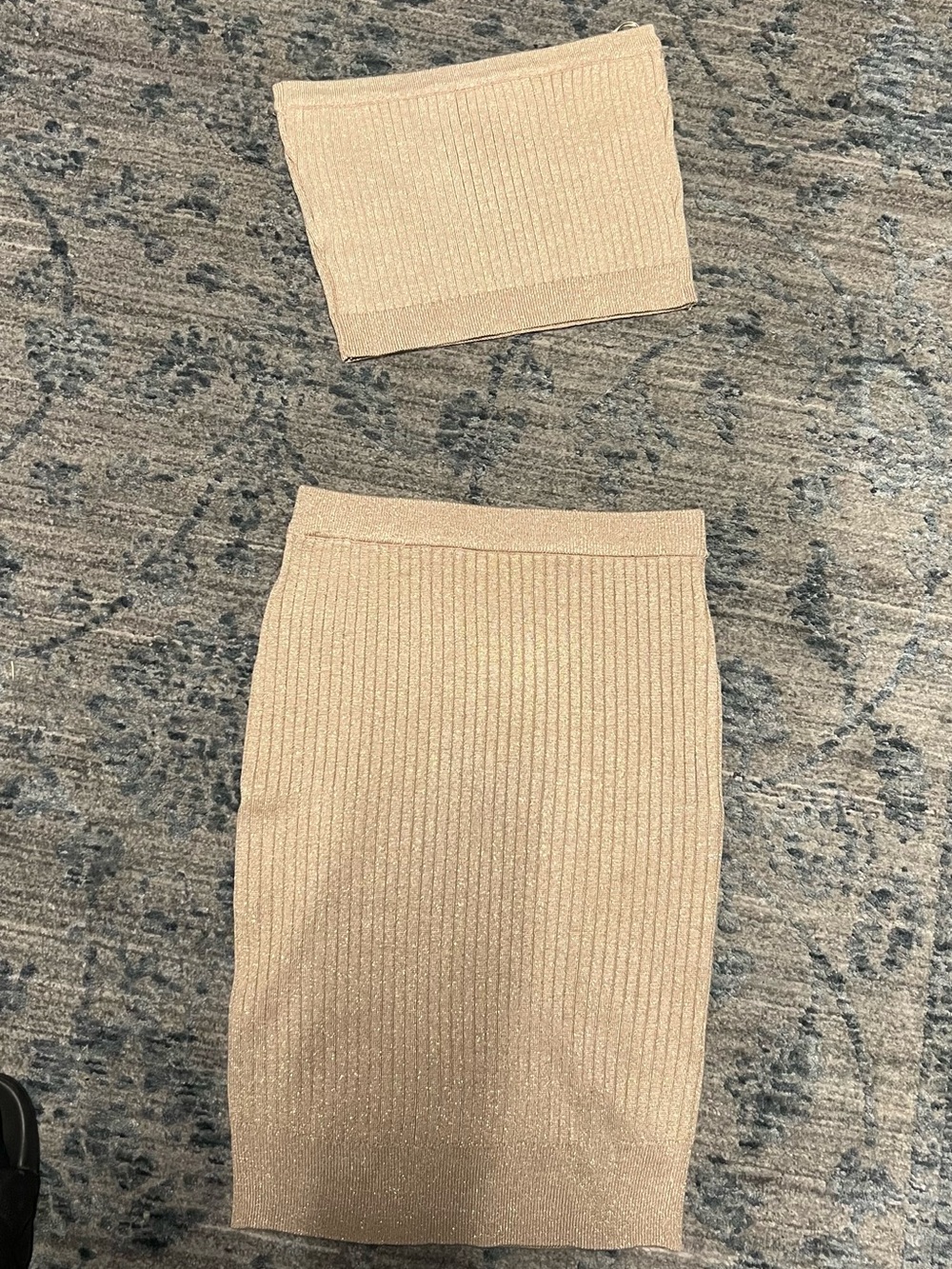 Shimmery Beige Ribbed Pencil Skirt